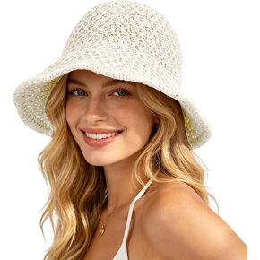 Sun Hat for Women Summer Straw Beach Hats Floppy Crochet Hat UV Protection Travel Bucket Hat Foldable Packable in Kuwait