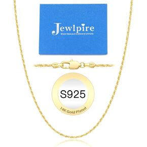 Jewlpire 1.5mm Rope Chain 925 Sterling Silver Chain Necklace for Women, 14K Gold Plated Chain for Women Sturdy Women's Chain Necklaces, 16 18 20 22 24 26 Inch in Kuwait