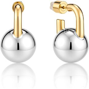 Silver Dangle Ball Earrings for Women: Planch Two Tone 14K Gold Plated Drop Hoop Earrings for Woman Fashion Jewelry Gifts for Party Holidays in Saudi Arabia