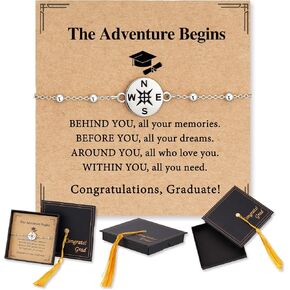 2026 Graduation Bracelet for Her-14K Gold/Silver Plated Compass Bracelet with Grad Cap Gift Box Graduation Gift for Middle High School College Graduates in Saudi Arabia