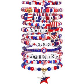 Independence Day Bracelets for Women, 4th of July Accessories USA Patriotic 250 Years Bracelet for Women Beaded Stackable Stretch Bracelets Fourth of July Gifts in Kuwait