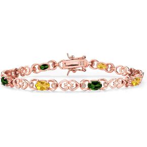 Gem Stone King 18K Rose Gold Plated Silver Yellow Citrine and Green Chrome Diopside and Lab Grown Diamond Bracelet For Women | 4.01 Cttw | Gemstone November Birthstone | Oval 6X4MM | Length 7.25 in Kuwait