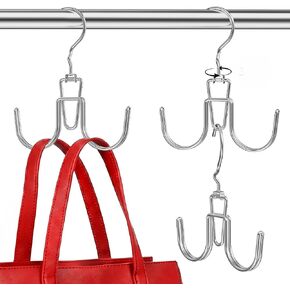 6 Pcs Heavy Duty Purse Organizer for Closet, Stackable Purse Hangers Closet Space Saving with 12 Hanging Metal Purses Hooks Rotatable Handbag Organizer Storage Bag Holder for Backpack Tote Bag in Saudi Arabia