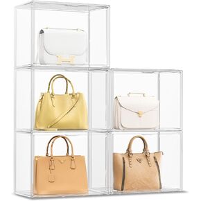 Proarea Purse Organizer for Closet, 5 Pack Clear Acrylic Handbag Storage Boxes with Magnetic Door, Stackable Purse Display Case for Shelves in Saudi Arabia