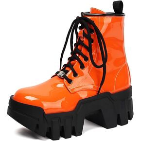 SEIFIN Women's Goth Platform Patent Combat Ankle Boots Lace Up Chunky High Heel Gothic Boots Cosplay Y2K Punk Short Booties Cool Rave Festivals Shoes With Zipper in Kuwait