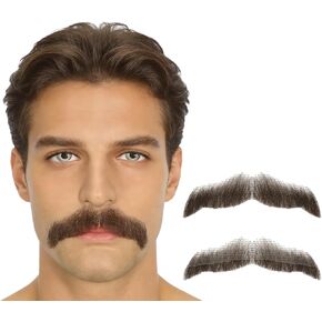 Realistic Human Hair Fake Beard and Mustache for Men Hand Tied Invisible Lace Facial Hair for Cosplay Costume Party in Saudi Arabia
