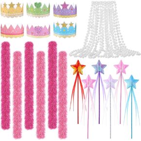 Princess Party Favors Star Wands Pink Feather Boa Paper Crowns and Necklaces for Princess Decorations Supplies in Saudi Arabia