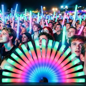 Glow Fever 24-Pack LED Foam Glow Sticks, 16" Colorful Flashing Light Up Wands with 3 Modes, Reusable Glow in the Dark Party Supplies for Weddings, Birthdays, Concerts, Halloween, Raves & More in Kuwait