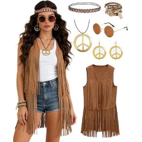 kasahara 60s 70s Outfit for Women Hippie Costume Clothes Fringe Vest with Hippie Accessories Boho Headband for Disco in Saudi Arabia