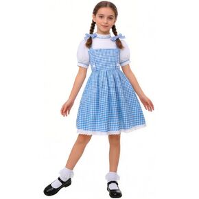 Book Character Costume for Kids Blue Plaid Bubble Sleeve Dress for Girls Career Day Dress Up Birthday Gifts in Saudi Arabia