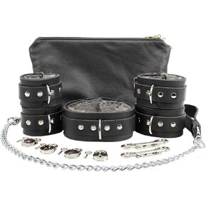 VP Leather Atlanta Set – Leather Wrap Kit with Adjustable Wrist & Ankle Straps, Collar & Chain – Gothic Accessories in Kuwait