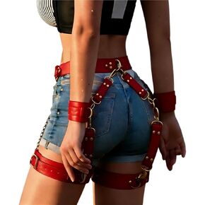 Women's Punk Gothic Leather Thigh Harness&Garter Set, Adjustable Waist Cincher with Body Chain for Cosplay Nightclub Outfits in Saudi Arabia