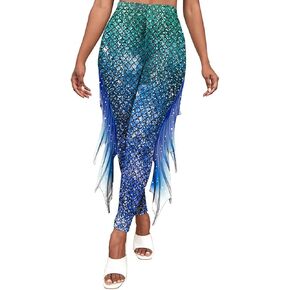 color cosplayer Mermaid Yoga Print Leggings for Women Plus Size Fish Scale High Waisted Pants Halloween Costume Tights in Kuwait