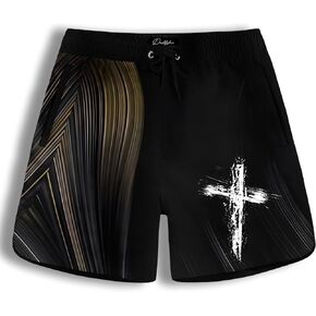 Men's Hawaiian Print Beach Shorts, Animal & Faith Graphic Swim Trunks for Summer Vacation Pool Party in Saudi Arabia
