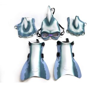SHARKMAN Super Swimmer Shark Swim Gear for Kids – Great White Mask with Built-in Goggles, Dorsal Fin, Flippers & Web Gloves – NEW Improved Straps & Buckles – Fun Costume Pool Toy Ages 4-12 in Saudi Arabia