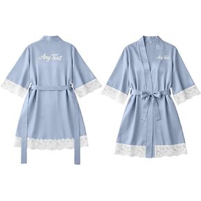 Custom Satin Robe for Women, Personalized Name Kimono Sleepwear with Lace Trim Sleeve Tie Front Soft Bridal Robe in Saudi Arabia