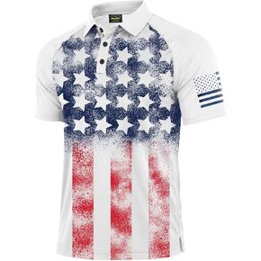Mainfini Mens 4th of July Polo Stretchy UPF 50+ Raglan American Flag Graphic Golf Shirt (S-3XL) in Saudi Arabia