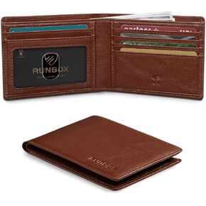 RUNBOX Wallet for Men Slim Leather Bifold RFID Blocking Minimalist Front Pocket Design with Gift Box in Kuwait