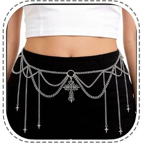 Cross Waist Chain Belt - Punk Gothic Crossover Body Belly Chains Tassel for Women Girl in Saudi Arabia