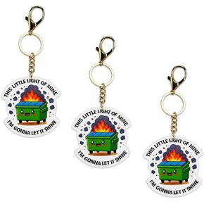 (3pcs) “This Little Light of Mine I’m Gonna Let It Shine" Funny Dumpster Fire Keychain Set, 2.5 Inch Acrylic Meme Keyrings Cute Durable Charms for Keys, Bags, Novelty Gift Idea for Adults Teens in Saudi Arabia
