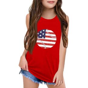 4Th of July Tank Tops for Girls American Flag Sleeveless Shirts Independence Day Summer Active Top Crew Neck USA Shirt in Kuwait