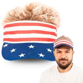 Zadin Patriotic Hat with Hair, Crazy Wig Hats, Golf Hats Men, Visor American Flag Waggle Mullet Hat in Saudi Arabia