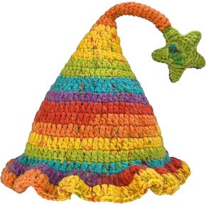 Crochet Elf Hats for Kids Adults Colorful Rainbow Striped Winter Beanie with Pompom or Star Cute Gnome Witch Hat in Saudi Arabia