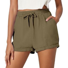 High Waisted Shorts for Women Casual Summer Trendy Drawstring Elastic Waist Roll Up Hem Beach Shorts with Pockets in Saudi Arabia