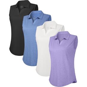 Rolimaka 4 Pack Women's Sleeveless Golf Polo Shirts UPF 50+ Collared V Neck Workout Tank Tops Quick Dry Tennis Athletic Tops in Saudi Arabia