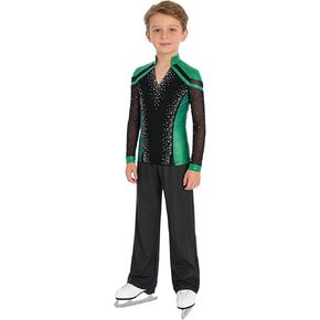 Sparkly Dance Outfits Sets for Boys Kids Ice Skating Suits Stage Performance Competitions Green+Black 12 Years in Saudi Arabia