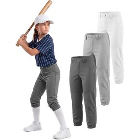 Halfchet 3 Pack Girls Softball Pants Youth Practice Baseball Stretchy Pants with Pockets Belt Loops Toddler for 4t-14y Kids in Kuwait