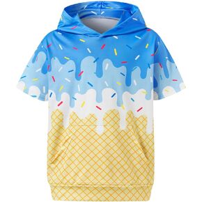 UNIFACO Boys Hoodie Short Sleeve Lightweight Moisture Wicking Athletic Pullover Kangaroo Pocket Shirts for Teen 8-14 Years in Kuwait