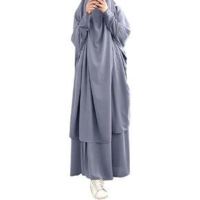 Muslim Outfits for Women Solid Color Hooded Long Muslim Sleeve Robe with Skirt Two Piece Set Elegant in Kuwait