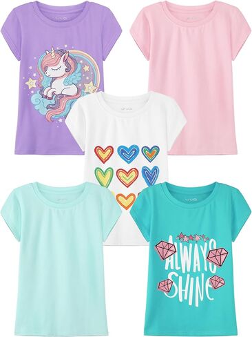 5 Pack Girls T-Shirts Cotton Graphic Tee Shirts Tops Clothes for Kids Girls Short Sleeve 5-12 Years in Saudi Arabia