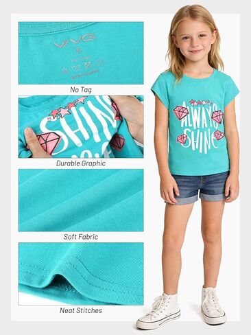 5 Pack Girls T-Shirts Cotton Graphic Tee Shirts Tops Clothes for Kids Girls Short Sleeve 5-12 Years in Saudi Arabia