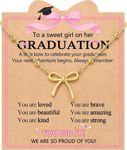 UNGENT THEM Celebrate Her Graduation with Love– Cute Bow Necklace Graduation Gifts for Girls with Encouraging Card in Kuwait