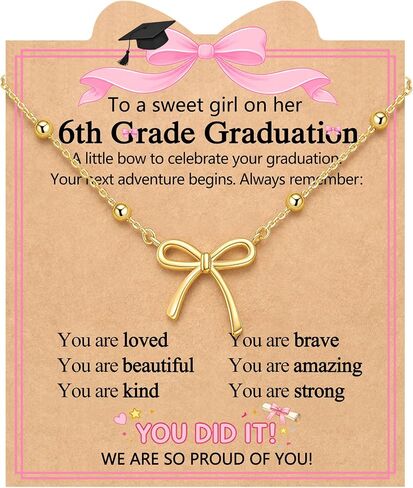 UNGENT THEM Cute Bow Necklace to Celebrate Girls Graduation with Love - 5th 6th 8th Grade Kindergarten Pre K Graduation Gifts for Girls with Encouraging Card in Kuwait