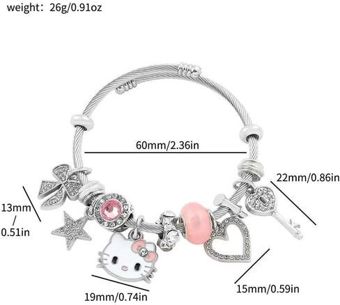 Cartoon Kitty Bracelets and Necklace Set For Valentine's Day gift Beads Charms Adjustable Stainless Steel Chain Accessories Cute Stuff Bangle Gifts for Women gift for girl birthday gift. in Kuwait