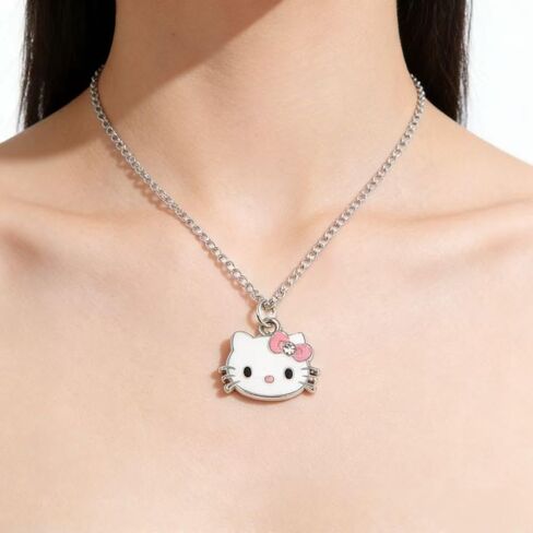 Cartoon Kitty Bracelets and Necklace Set For Valentine's Day gift Beads Charms Adjustable Stainless Steel Chain Accessories Cute Stuff Bangle Gifts for Women gift for girl birthday gift. in Kuwait