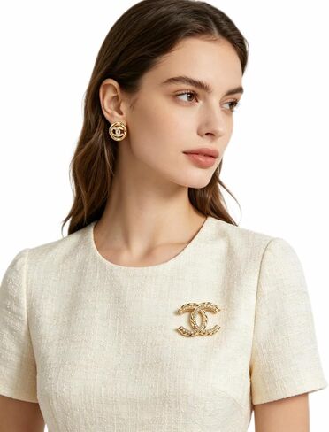Gold Tone Interlocking Crystal Rhinestone Jewelry Set, Sparkly Hollow Brooch Pin + Matching Stud Earrings, Luxury Fashion Jewelry for Women Daily & Evening Wear in Kuwait