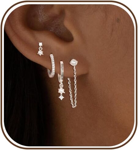 Gold Earrings For Women, Dainty Huggie Earrings Stack 14K Gold Plated Pearl Dangle Earrings for Women Trendy Cute Hypoallergenic Unique Gold Earring Stack Fashion Gold Jewelry Gifts in Kuwait