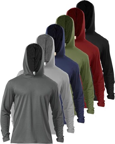 6 Pack Mens UPF 50+ Hoodie Shirts Sun Protection Lightweight Quick Dry UV Shirts Outdoor Fishing Active Wear Rash Guard in Saudi Arabia