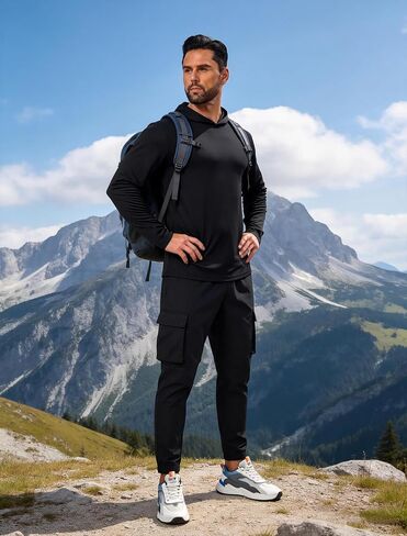 6 Pack Mens UPF 50+ Hoodie Shirts Sun Protection Lightweight Quick Dry UV Shirts Outdoor Fishing Active Wear Rash Guard in Saudi Arabia
