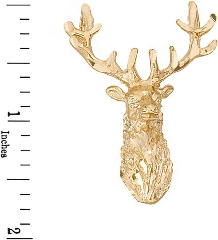 Animal Kingdom Textured 10k Yellow Gold Stag Deer Elk Head Pendant in Saudi Arabia