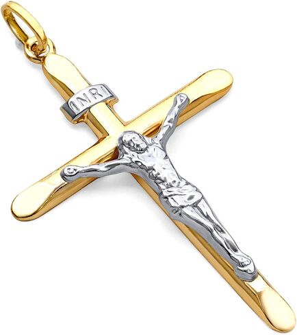 GoldenMine 14k Two Tone Gold Crucifix Cross Religious Charm Pendant in Kuwait
