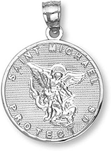 14k White Gold Saint Michael the Archangel Medal Charm Pendant in Saudi Arabia