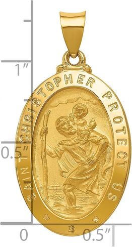 14k Yellow Gold Hollow Polished and Satin St. Christopher Medal Charm Pendant in Saudi Arabia
