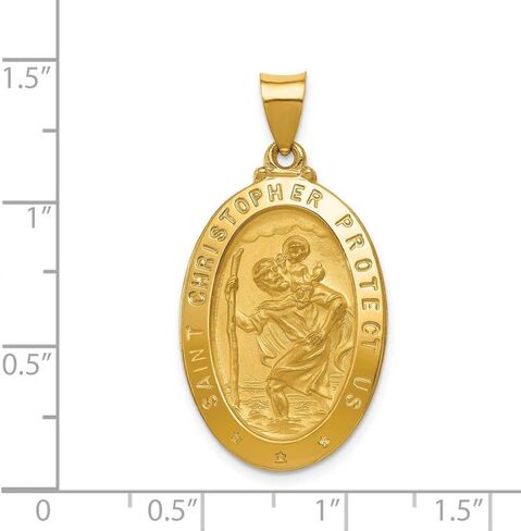 14k Yellow Gold Hollow Polished and Satin St. Christopher Medal Charm Pendant in Saudi Arabia