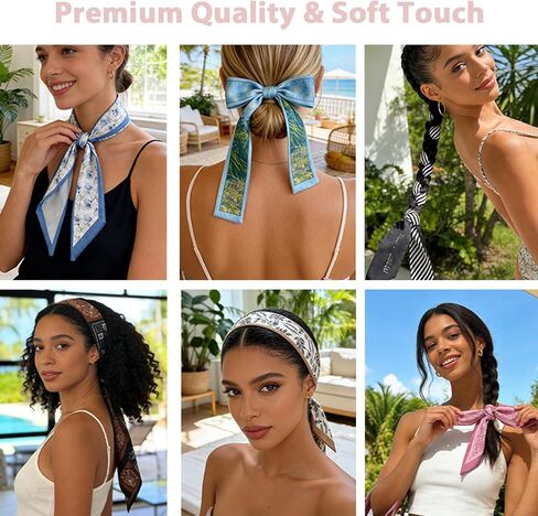 4/40 Pcs Hair Scarf for Women, 35"x2.36" Lightweight Silk Headband, Purse & Bag Scarves Gift Collection in Kuwait