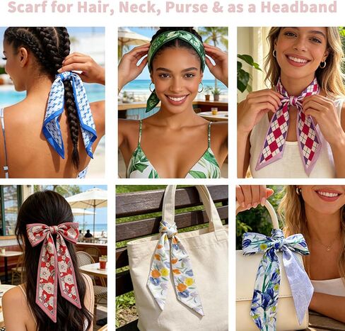 4/40 Pcs Hair Scarf for Women, 35"x2.36" Lightweight Silk Headband, Purse & Bag Scarves Gift Collection in Kuwait